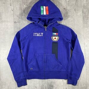 Y2k Blue Roots Athletic Italia Zip-Up Hoodie
